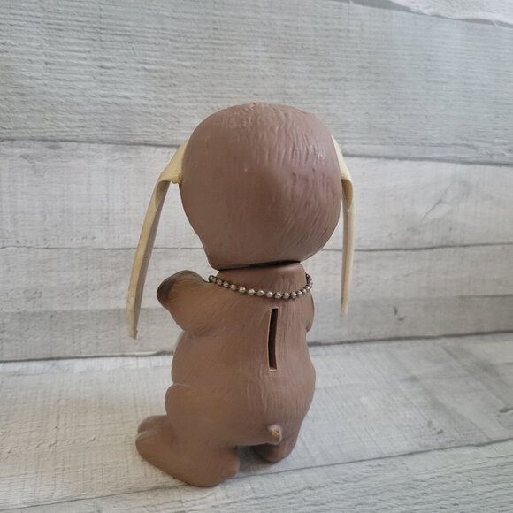 Vintage Sad Puppy Dog Figurine Bank By RDE 69 With Chain Tag - Brown & White - Picture 7 of 8